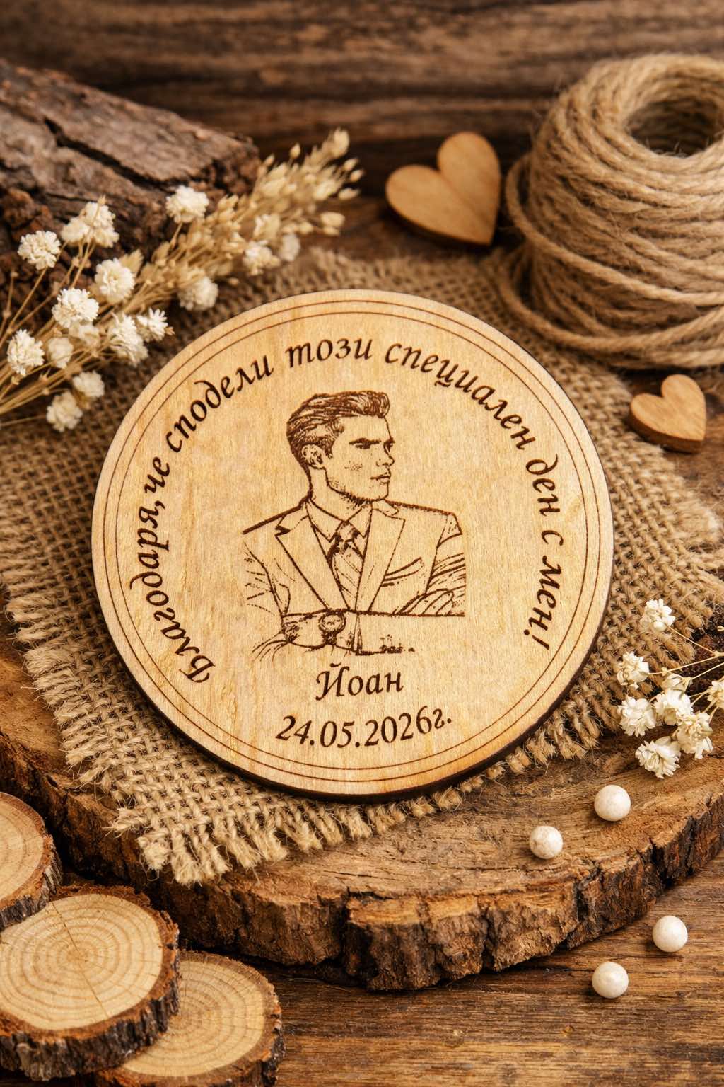 Дървен магнит за бал